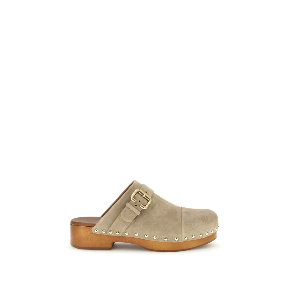 Chloé Calfskin Leather Le Jeannette Clog Mules - Beige