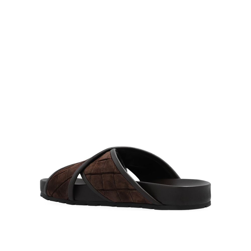 Bottega Veneta Brown Woven Leather Flat Sandals