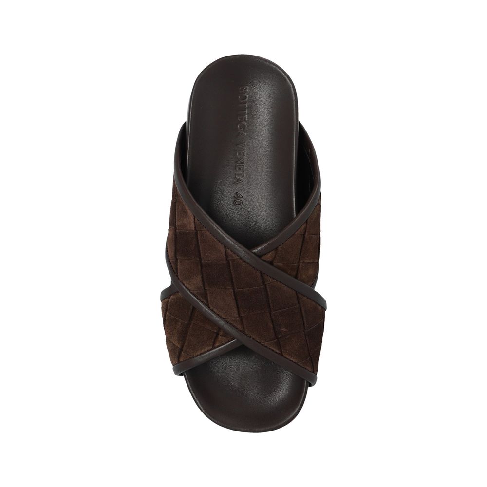Bottega Veneta Brown Woven Leather Flat Sandals