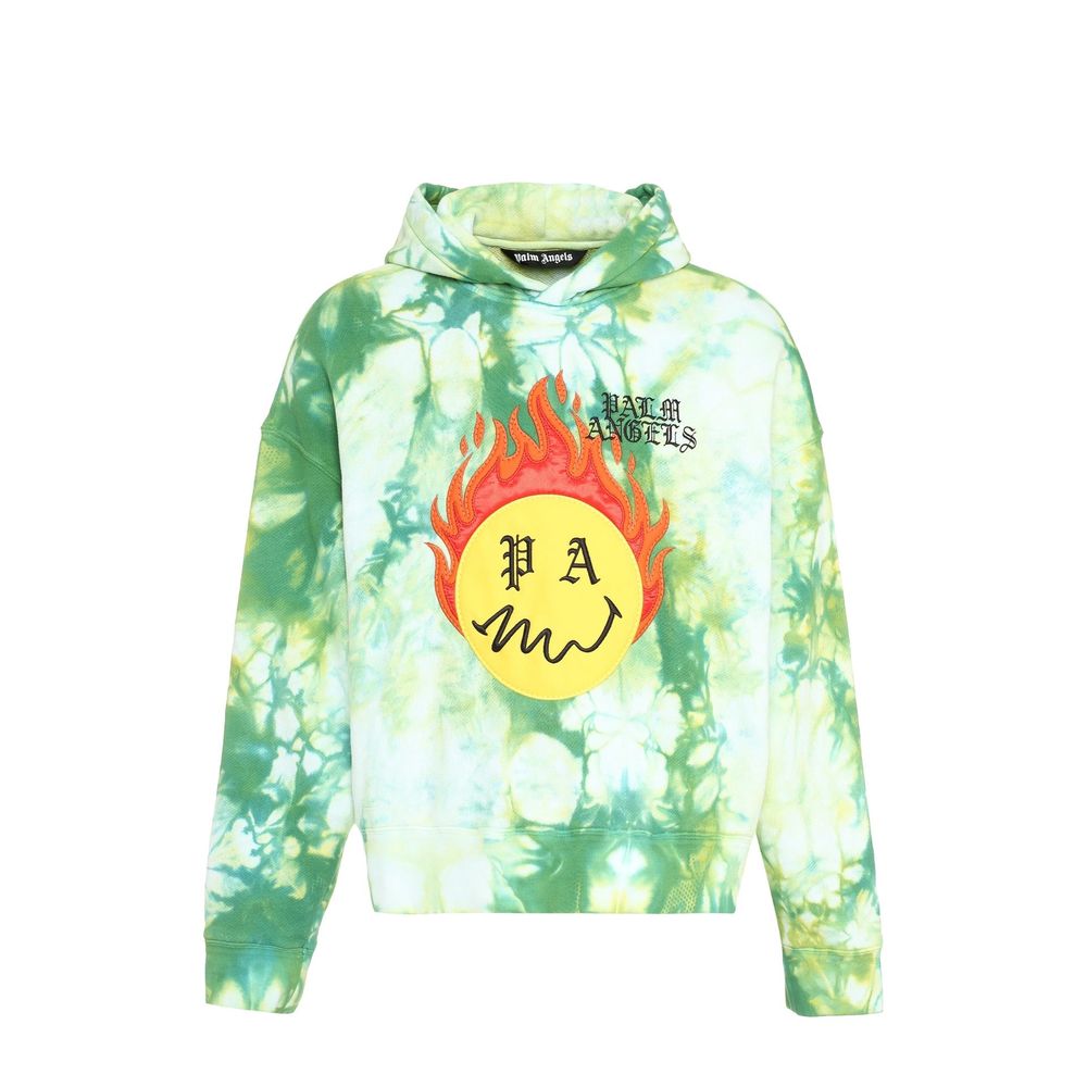 Palm Angels Logo & Flaming Sun Graphic Hoodie - Green - Made In Italy