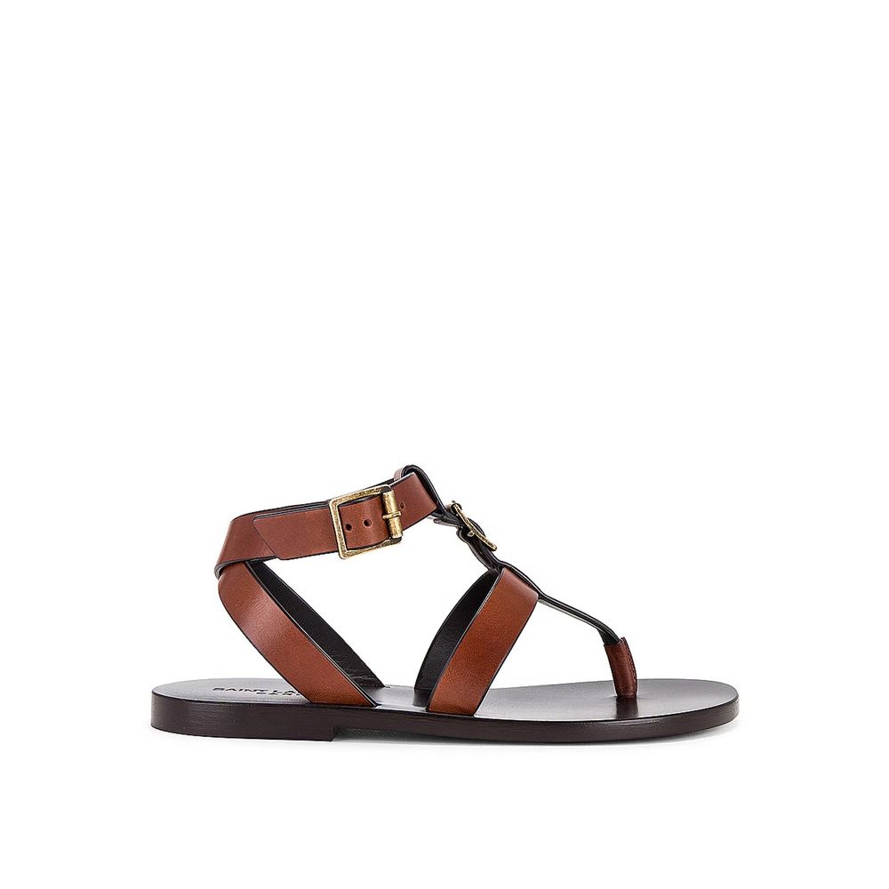 Saint Laurent Leather Gladiator Flat Sandals - Brown