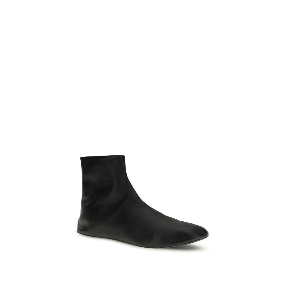 The Row Leather Ankle Boots - Black