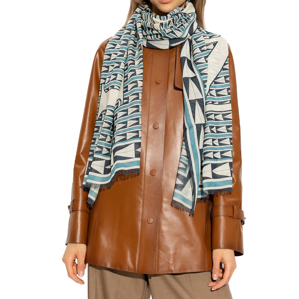 Lanvin Blue Geometric Wool Scarf