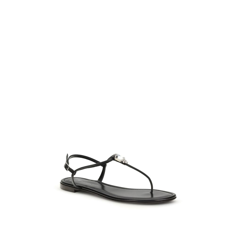 Giuseppe Zanotti Pia Mizuki Leather Flat Sandals - Black