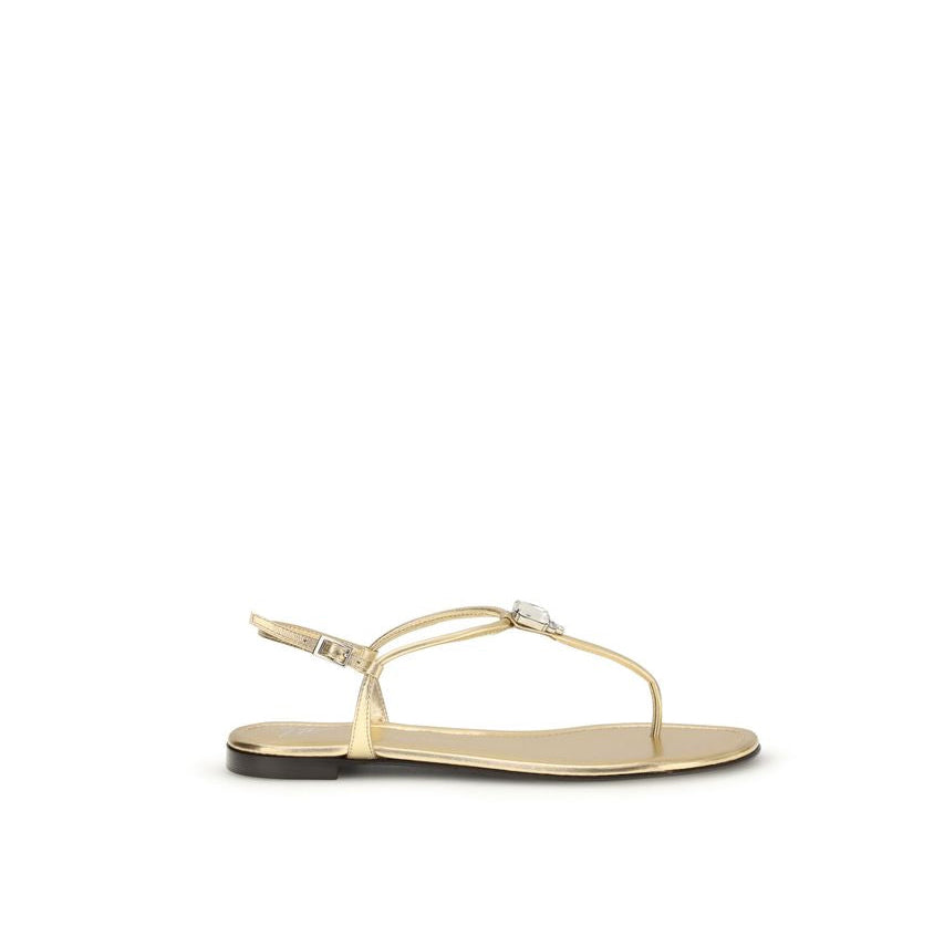 Giuseppe Zanotti Pia Mizuki Leather Flat Sandals - Gold