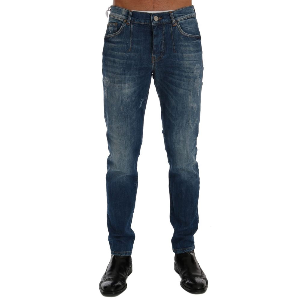 Frankie Morello Slim Fit Distressed Jeans - Medium Blue
