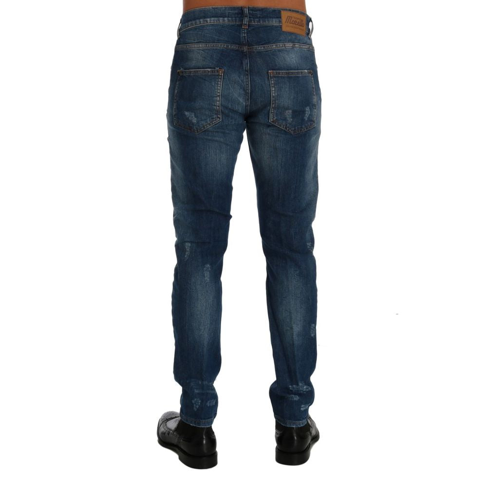 Frankie Morello Slim Fit Distressed Jeans - Medium Blue