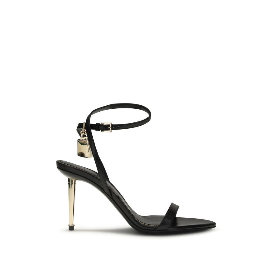 Tom Ford Padlock Pointy Naked Leather Stiletto Heel Sandals - Black