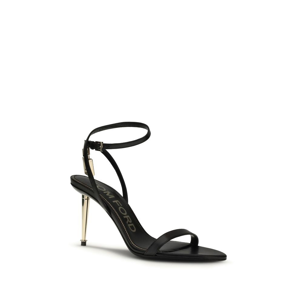 Tom Ford Padlock Pointy Naked Leather Stiletto Heel Sandals - Black