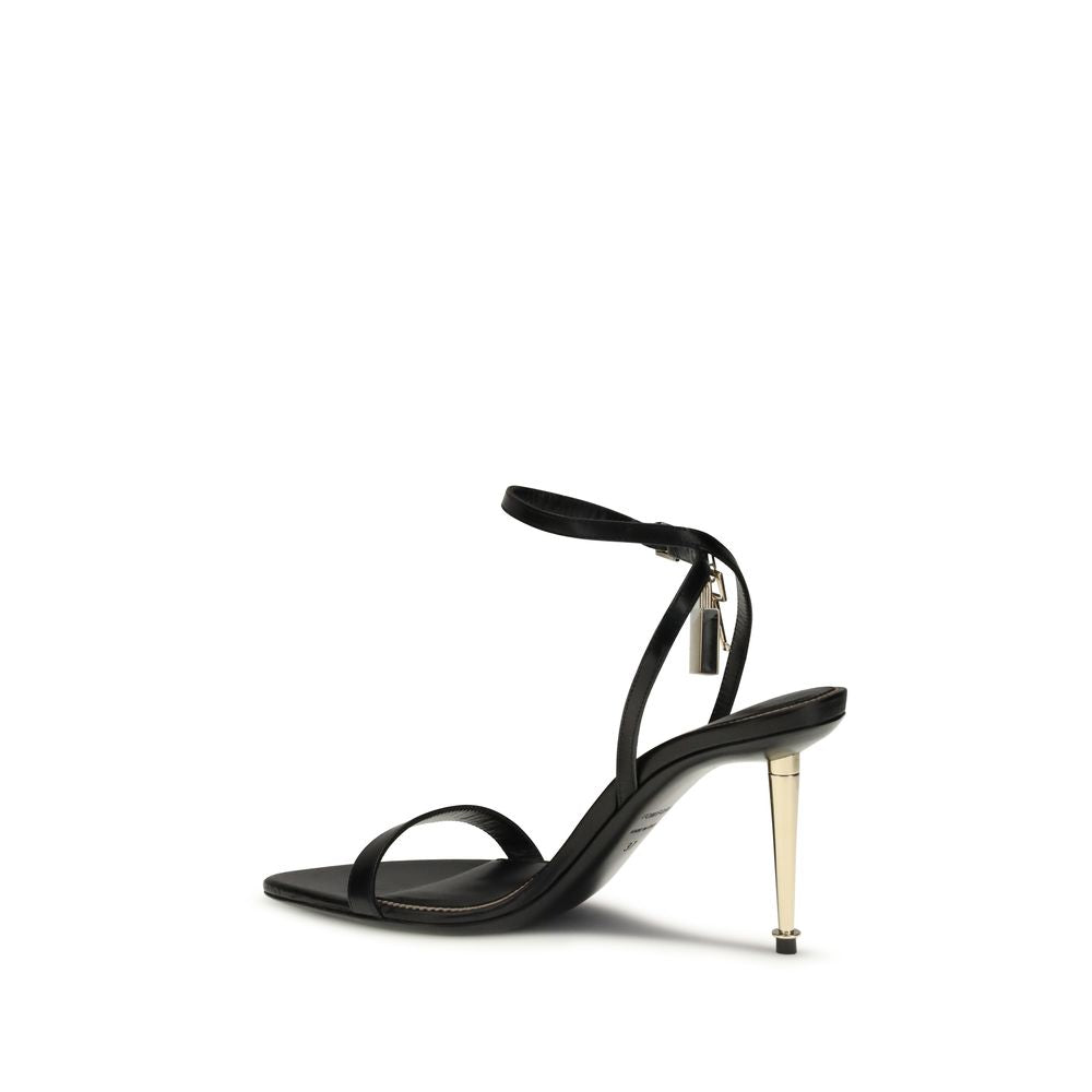 Tom Ford Padlock Pointy Naked Leather Stiletto Heel Sandals - Black