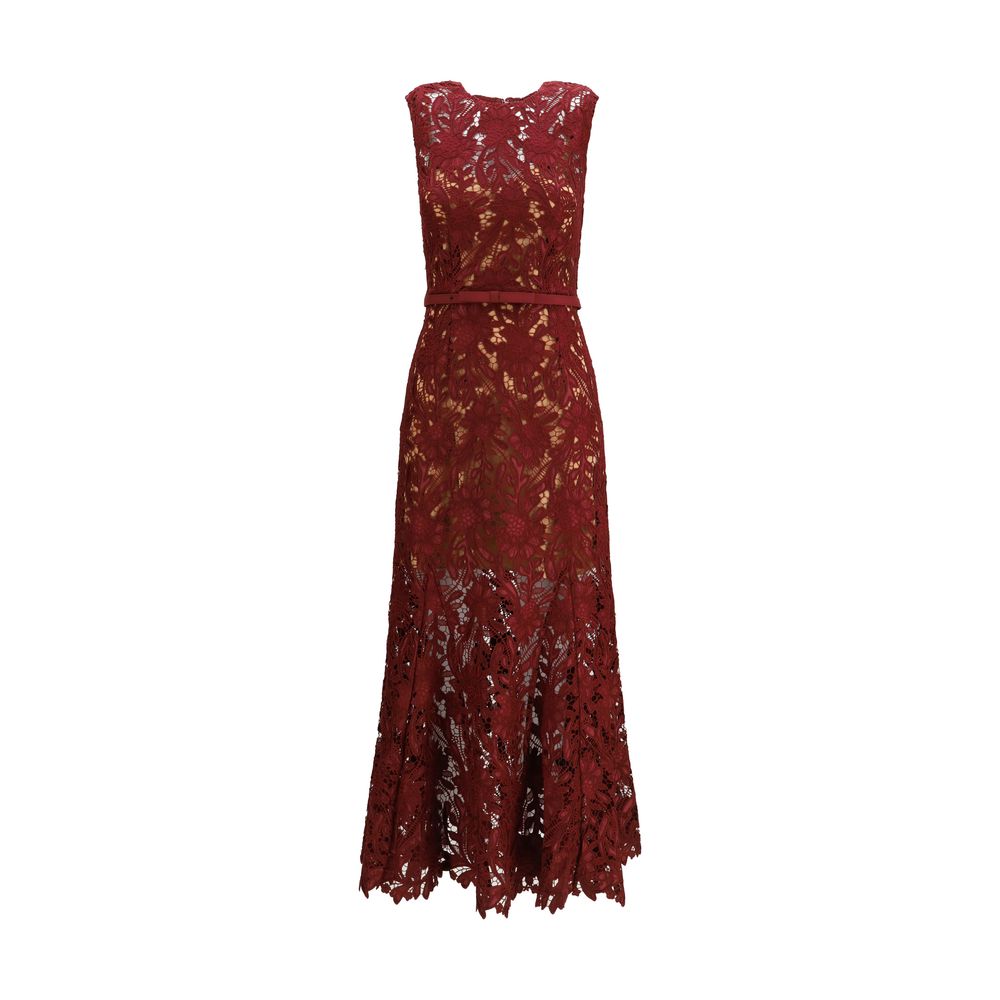 Self-Portrait Guipure Lace Sleeveless Midi Cocktail Dress - Burgundy 