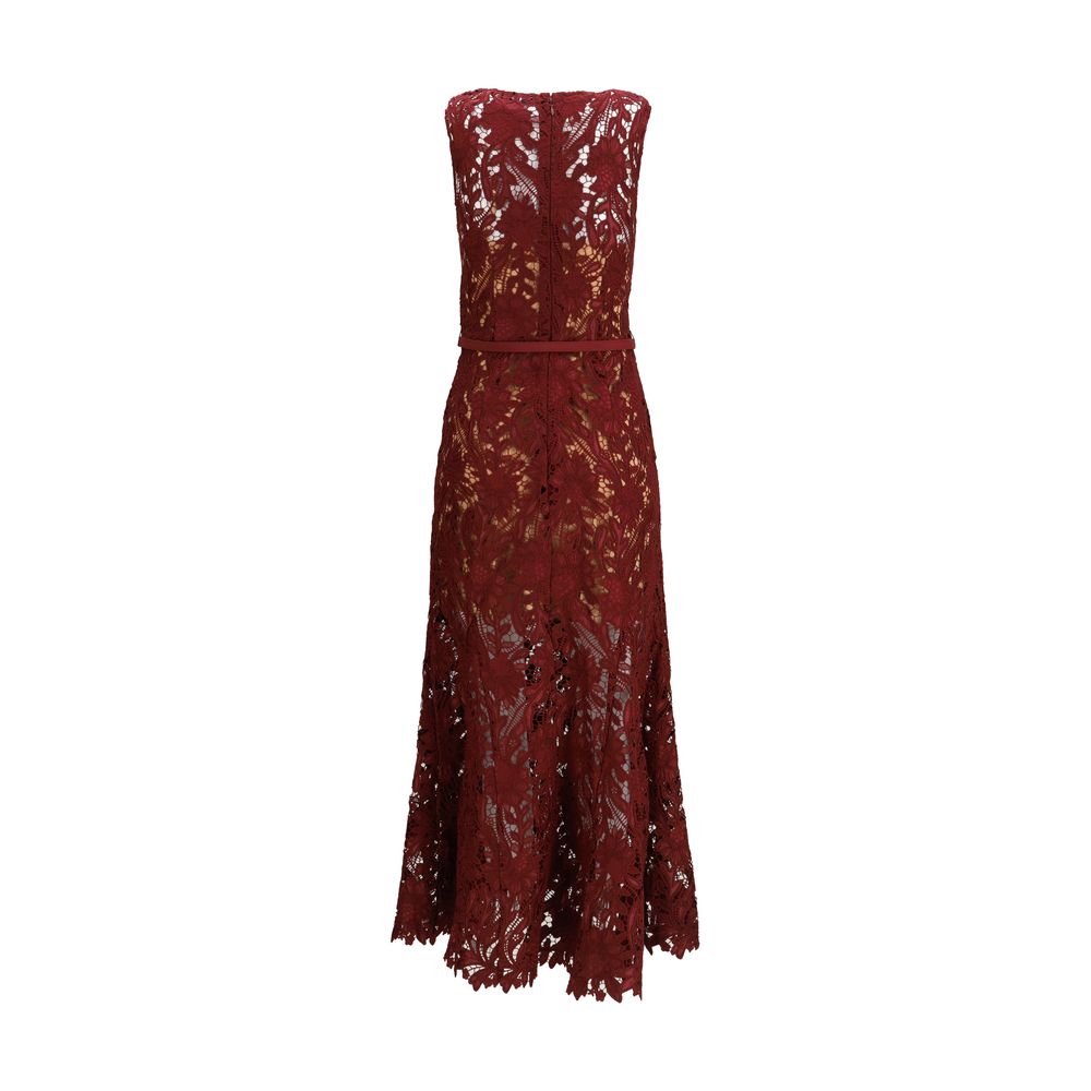 Self-Portrait Guipure Lace Sleeveless Midi Cocktail Dress - Burgundy 