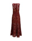 Self-Portrait Guipure Lace Sleeveless Midi Cocktail Dress - Burgundy 