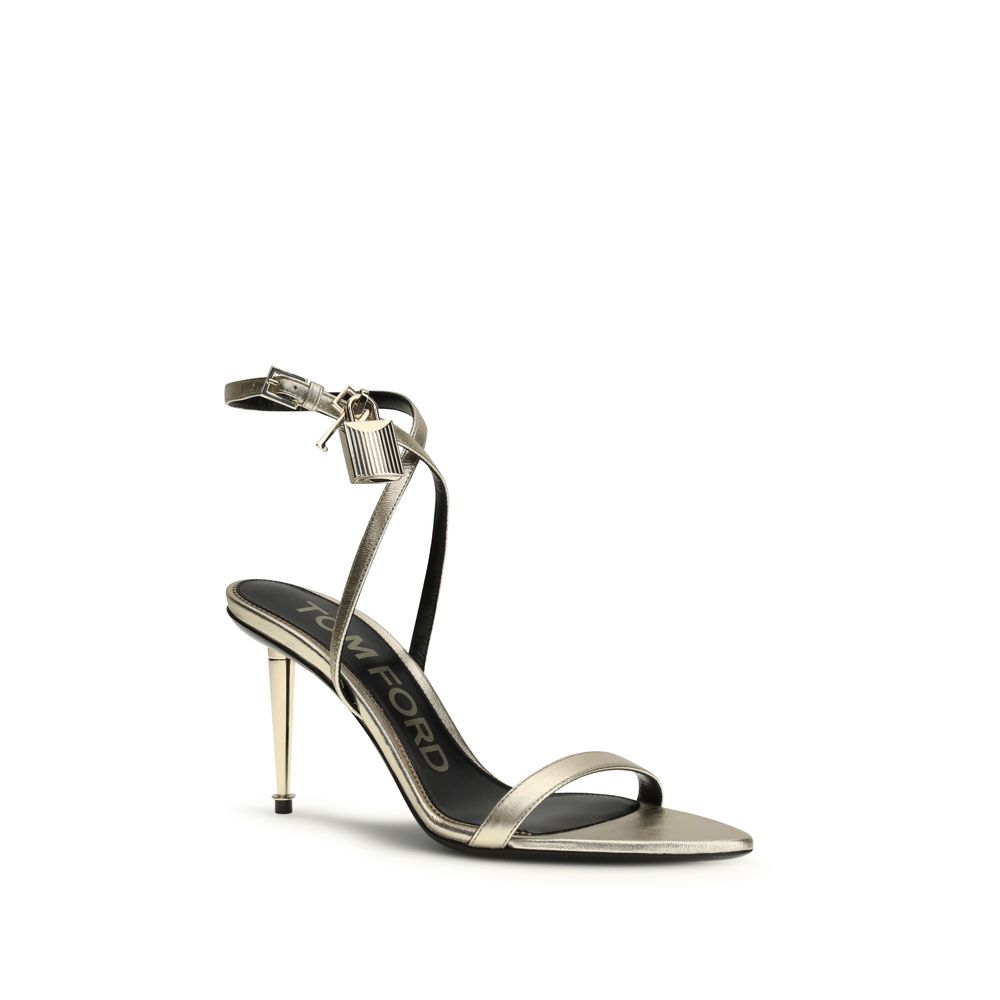 Tom Ford Padlock Pointy Naked Leather Stiletto Heel Sandals - Gold