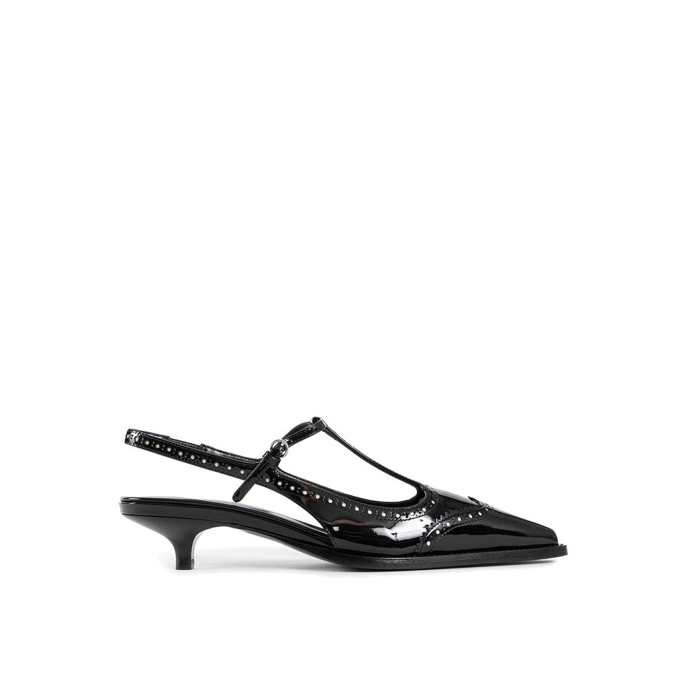 Miu Miu Leather T-Bar Slingback Heels - Black