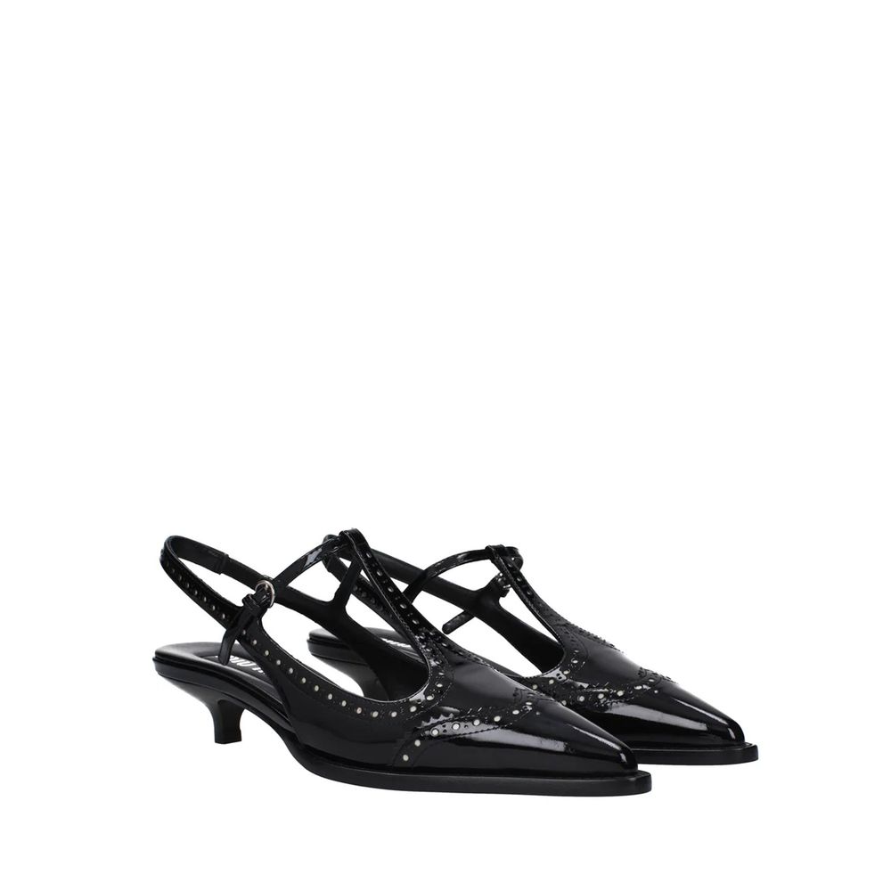 Miu Miu Leather T-Bar Slingback Heels - Black