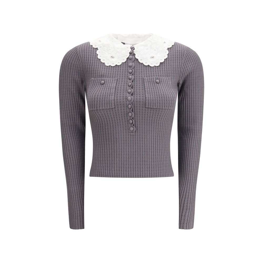 Self-Portrait Floral Collar Crop Top - Gray/Grey