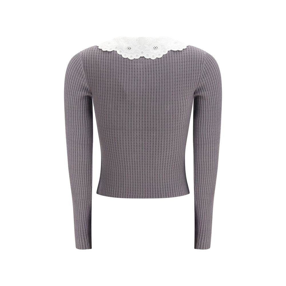 Self-Portrait Floral Collar Crop Top - Gray/Grey