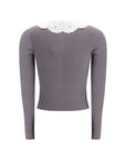 Self-Portrait Floral Collar Crop Top - Gray/Grey