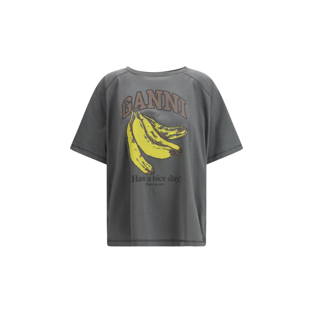 Ganni Banana Graphic Cotton T-Shirt - Gray/Grey