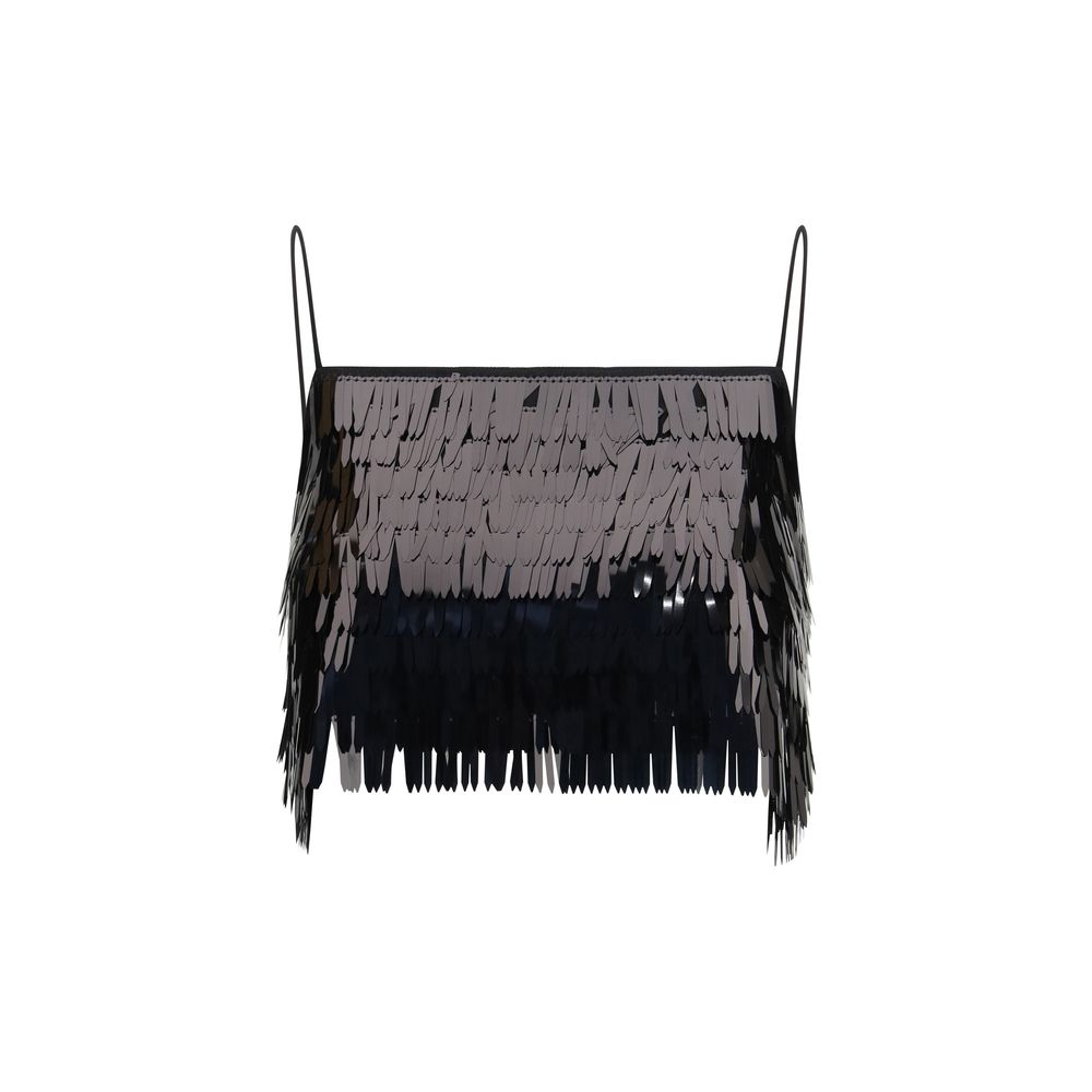 Self-Portrait Feather-Like Sequin Crop Top - Black