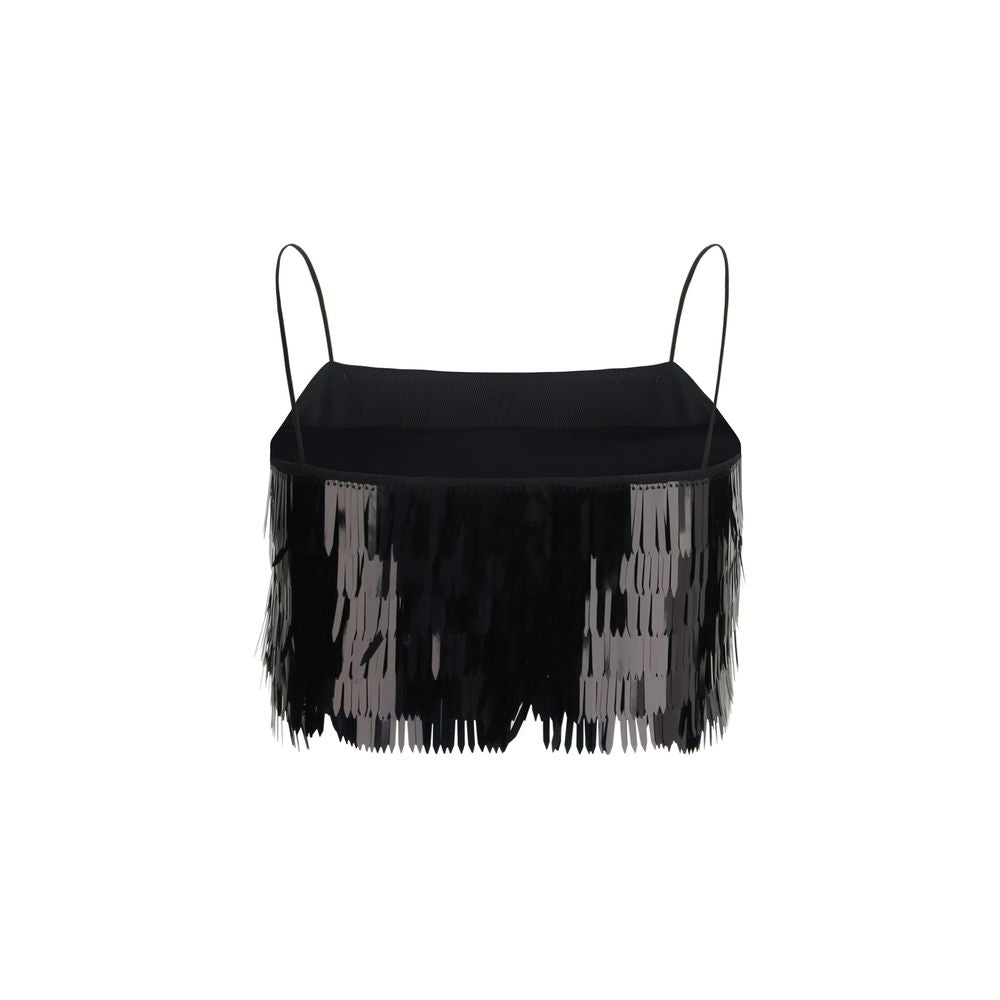 Self-Portrait Feather-Like Sequin Crop Top - Black