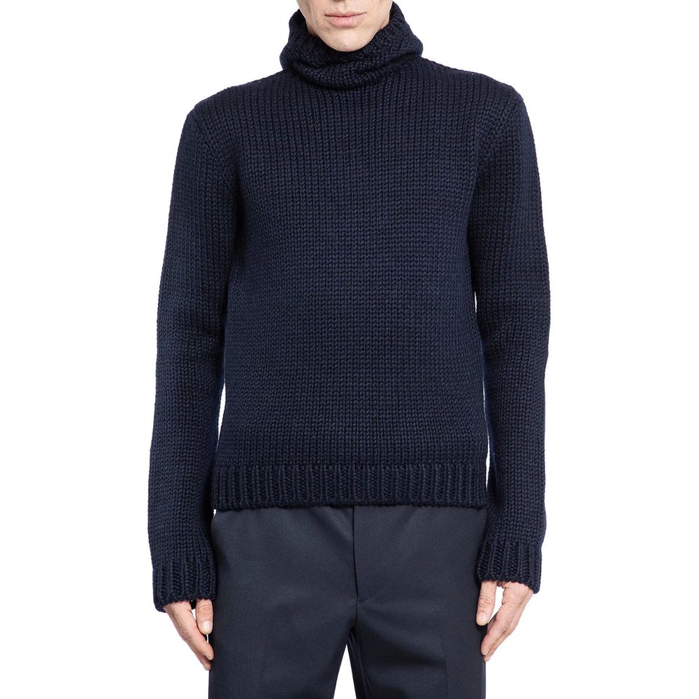Prada Wool High-Neck Hooded Sweater - Blue