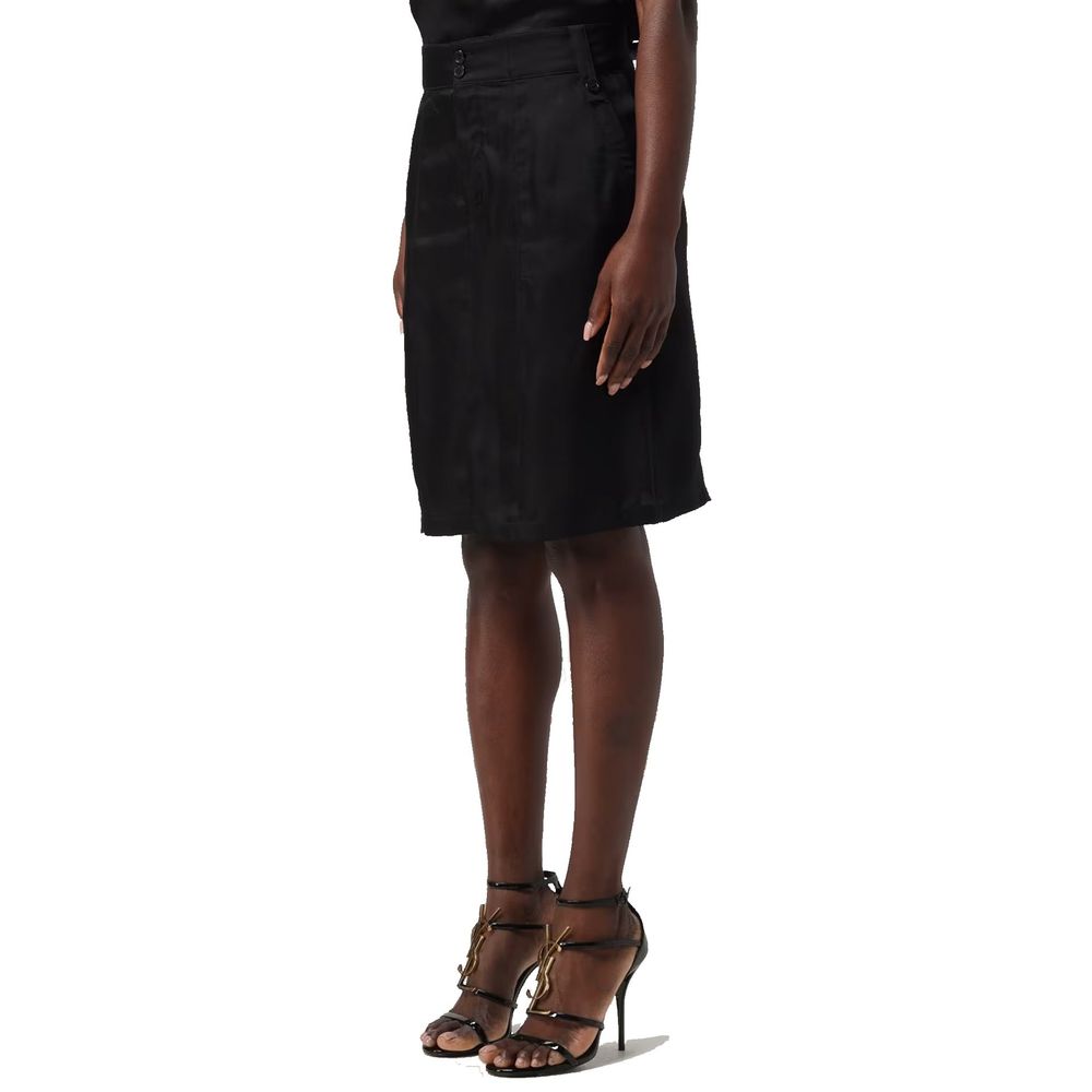 Saint Laurent Black Cupro Mini-Midi Skirt