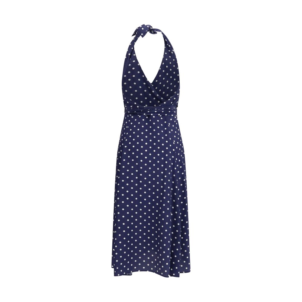 P.A.R.O.S.H. Polka Dot Halter Neck MIDI Dress - Blue