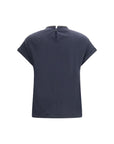 Brunello Cucinelli Blue Stretch Cotton High Neckline T-Shirt