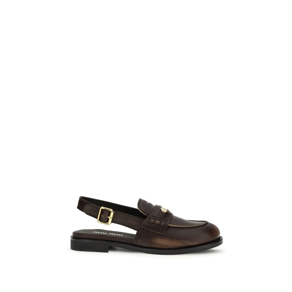 Miu Miu Brown Leather Slingback Loafers