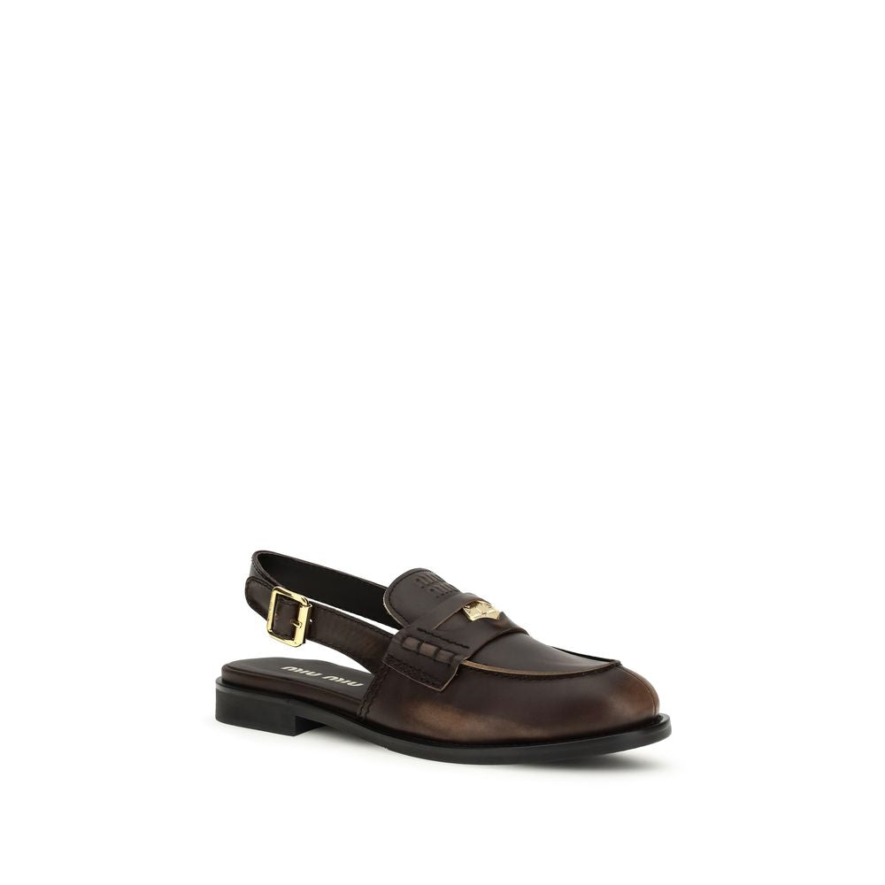 Miu Miu Brown Leather Slingback Loafers