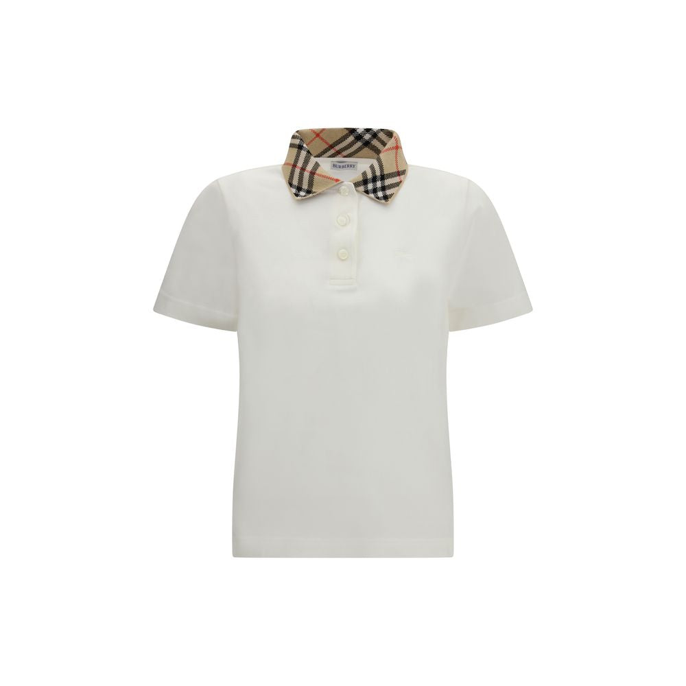 Burberry Checkered Collar White Polo Shirt