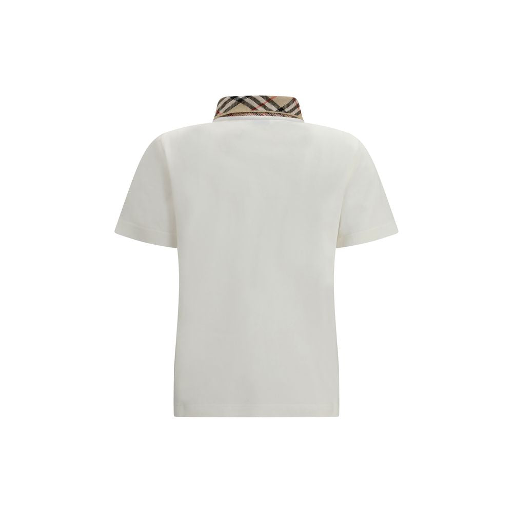 Burberry Checkered Collar White Polo Shirt