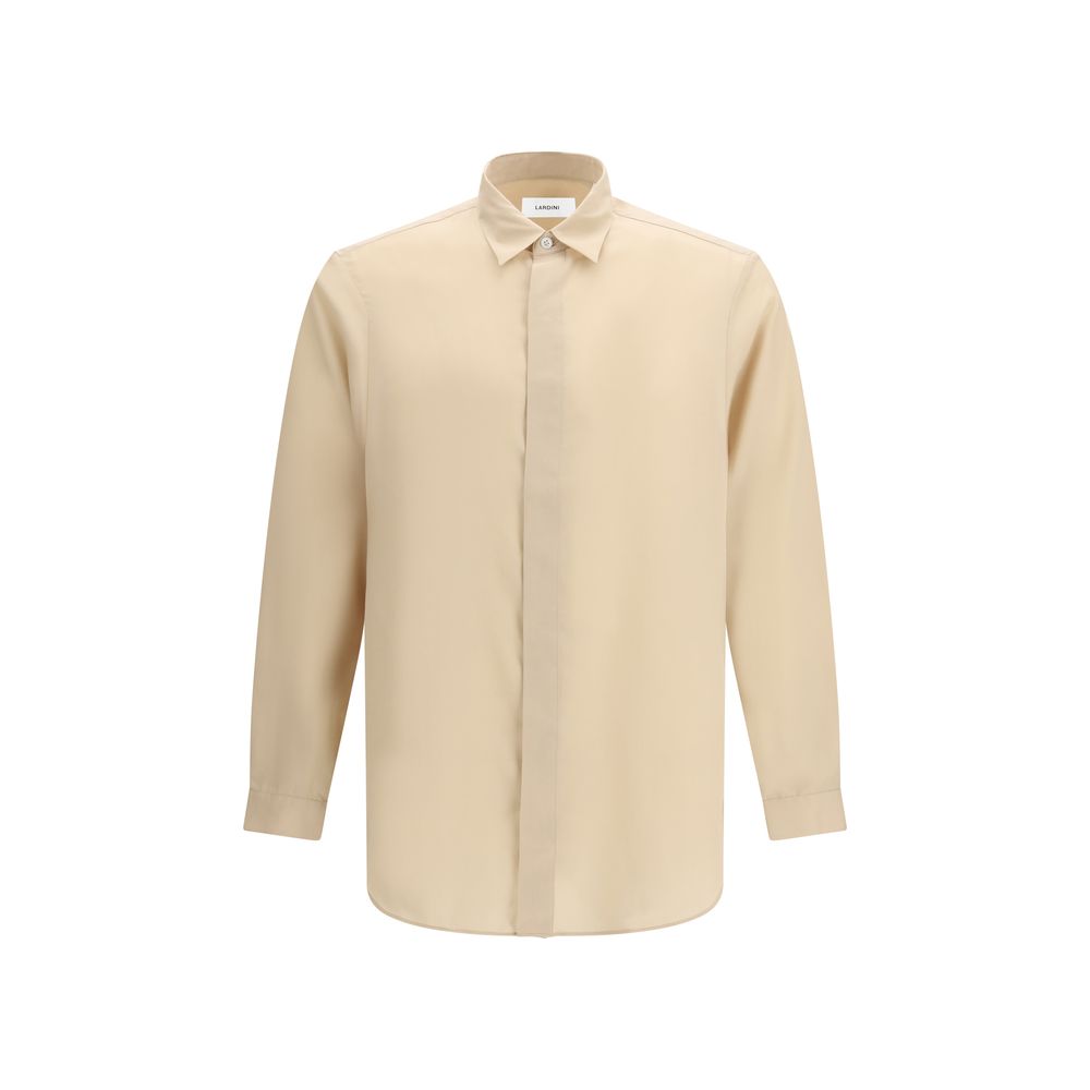 Lardini Beige Tencil-Linen Collar Shirt