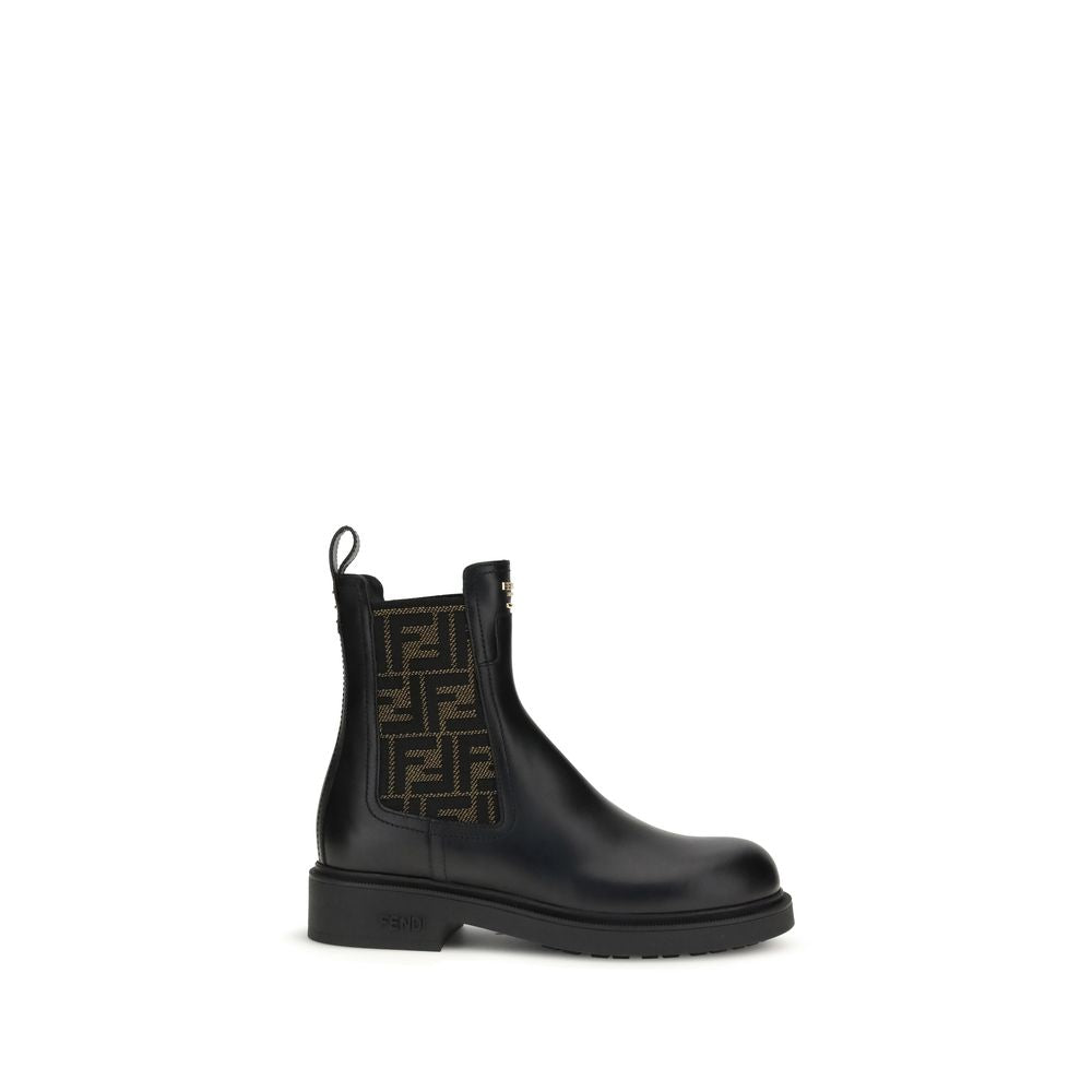 Fendi FF Leather Chelsea Ankle Boots - Black