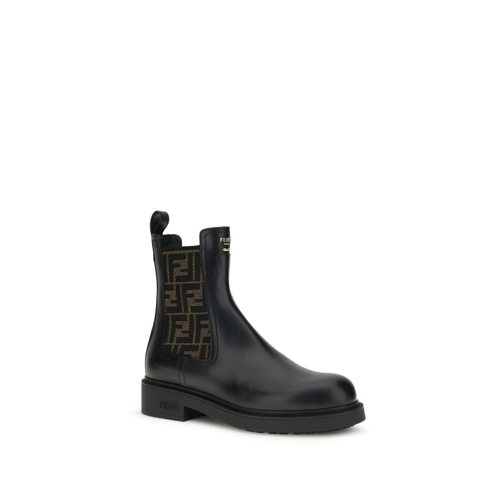 Fendi FF Leather Chelsea Ankle Boots - Black