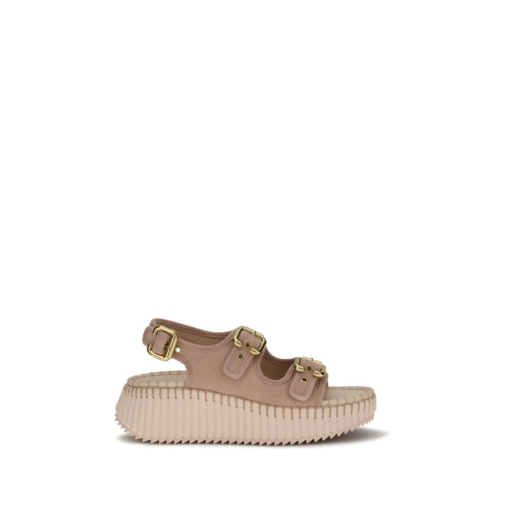 Chloé Nama Wedge Leather Platform Sandals