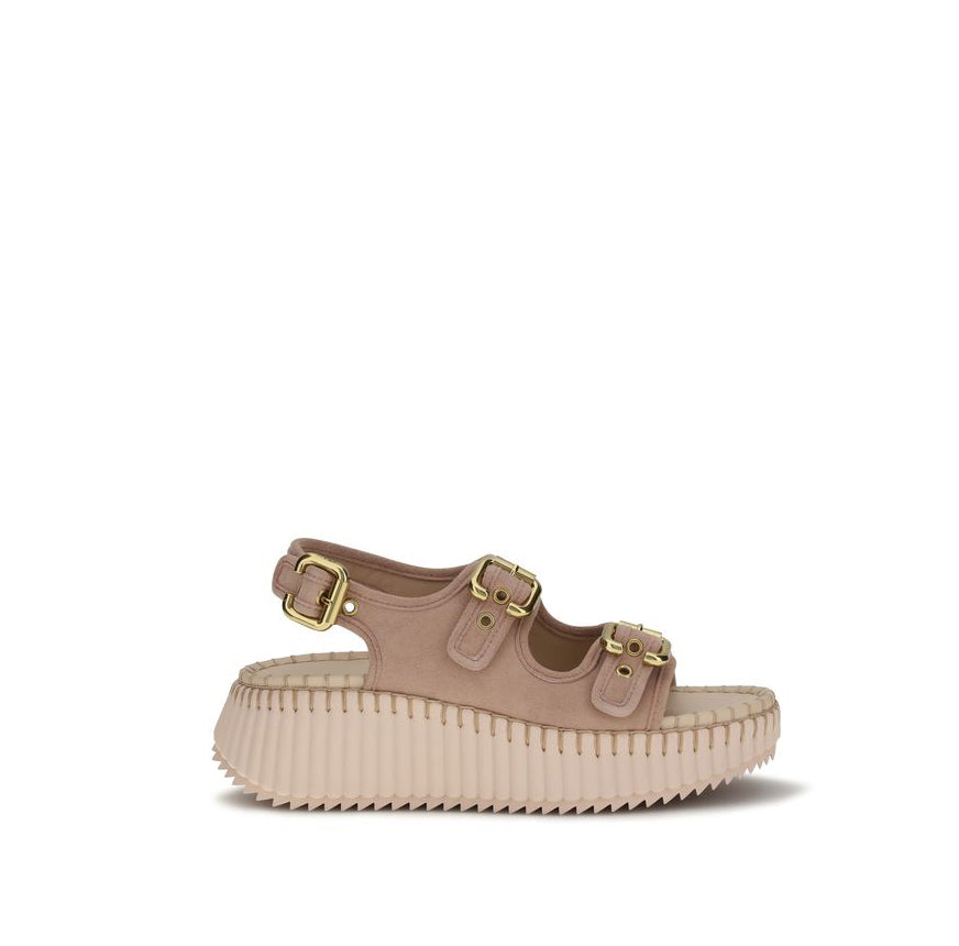 Chloé Nama Wedge Leather Platform Sandals