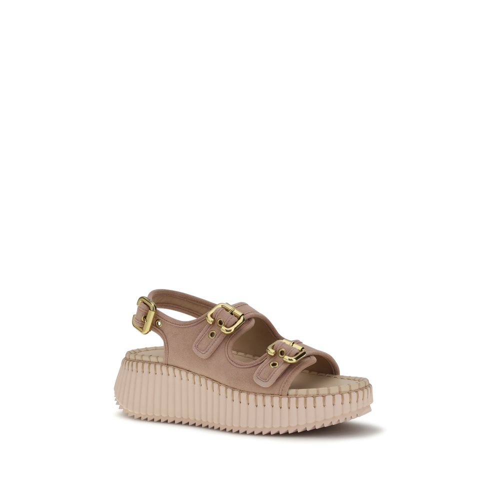 Chloé Nama Wedge Leather Platform Sandals