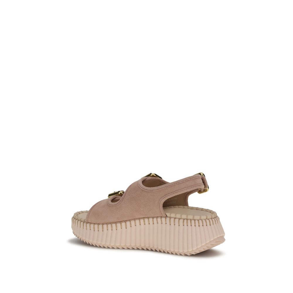 Chloé Nama Wedge Leather Platform Sandals