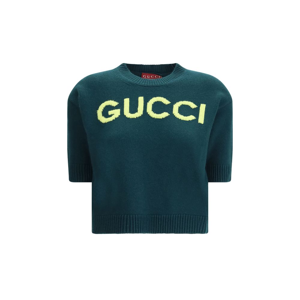 Gucci Logo Short Sleeve Wool Knit Top