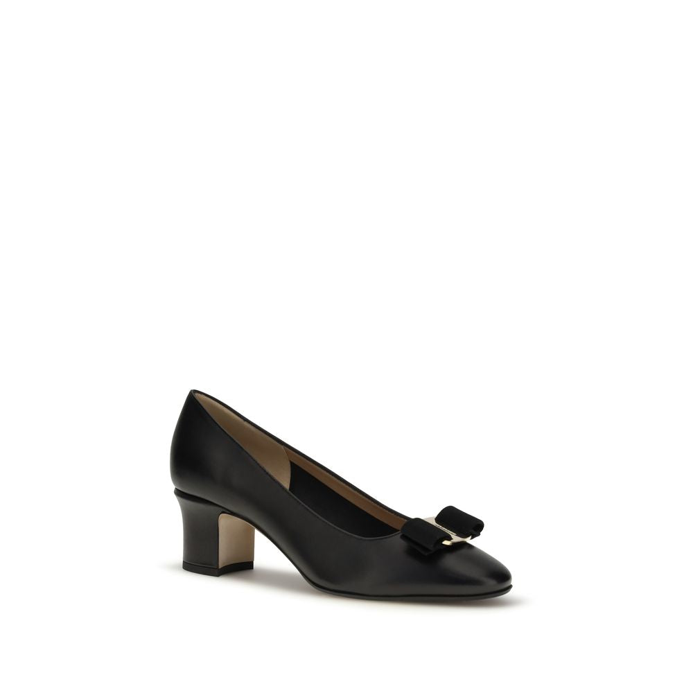 Ferragamo Fiocco Vera Black Leather Heel Pumps