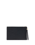 Saint Laurent Calfskin Leather Quilted Zip Pouch - Black