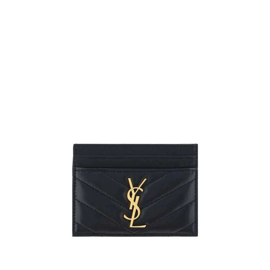 Saint Laurent Leather Matelassé Card Holder - Black