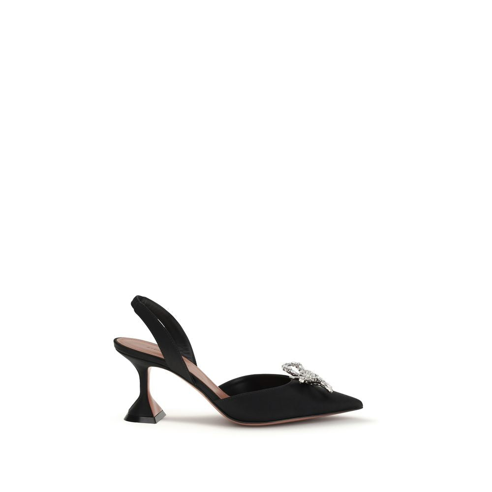 Amina Muaddi Rosie Silk Slingback Heels - Black