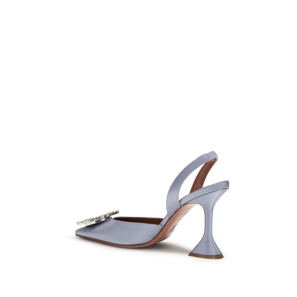 Amina Muaddi Begum Silk Slingback Heels - Lilac