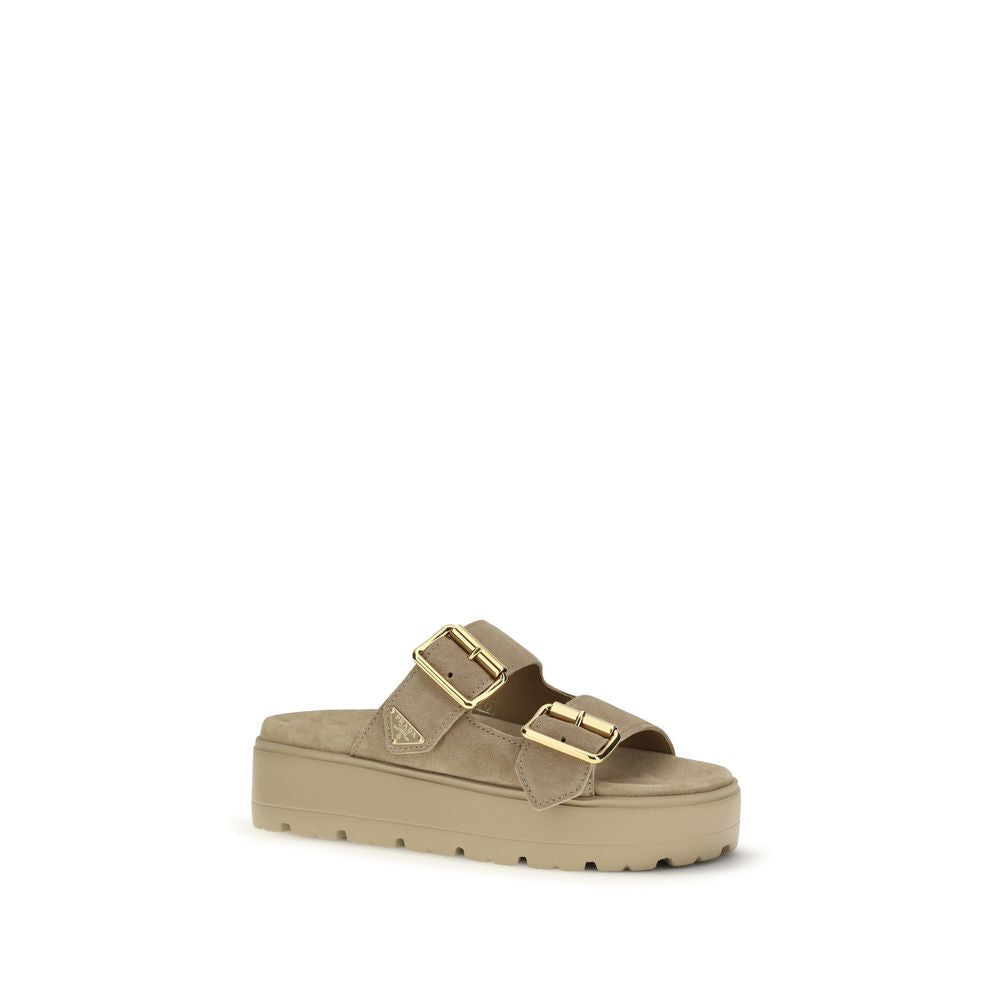 Prada Beige Leather Platform Sandals