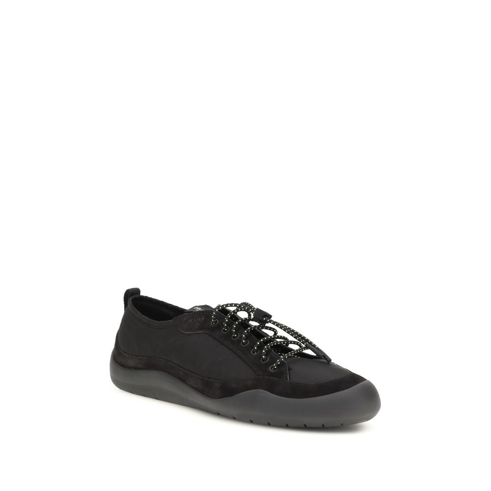 Prada Paracord Lace-Up Leather Sneakers - Black