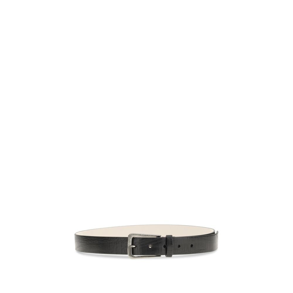 Brunello Cucinelli Black Leather Square Buckle Belt